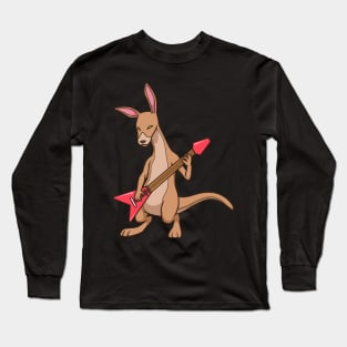 Comic kangaroo playing electric guitar Long Sleeve T-Shirt